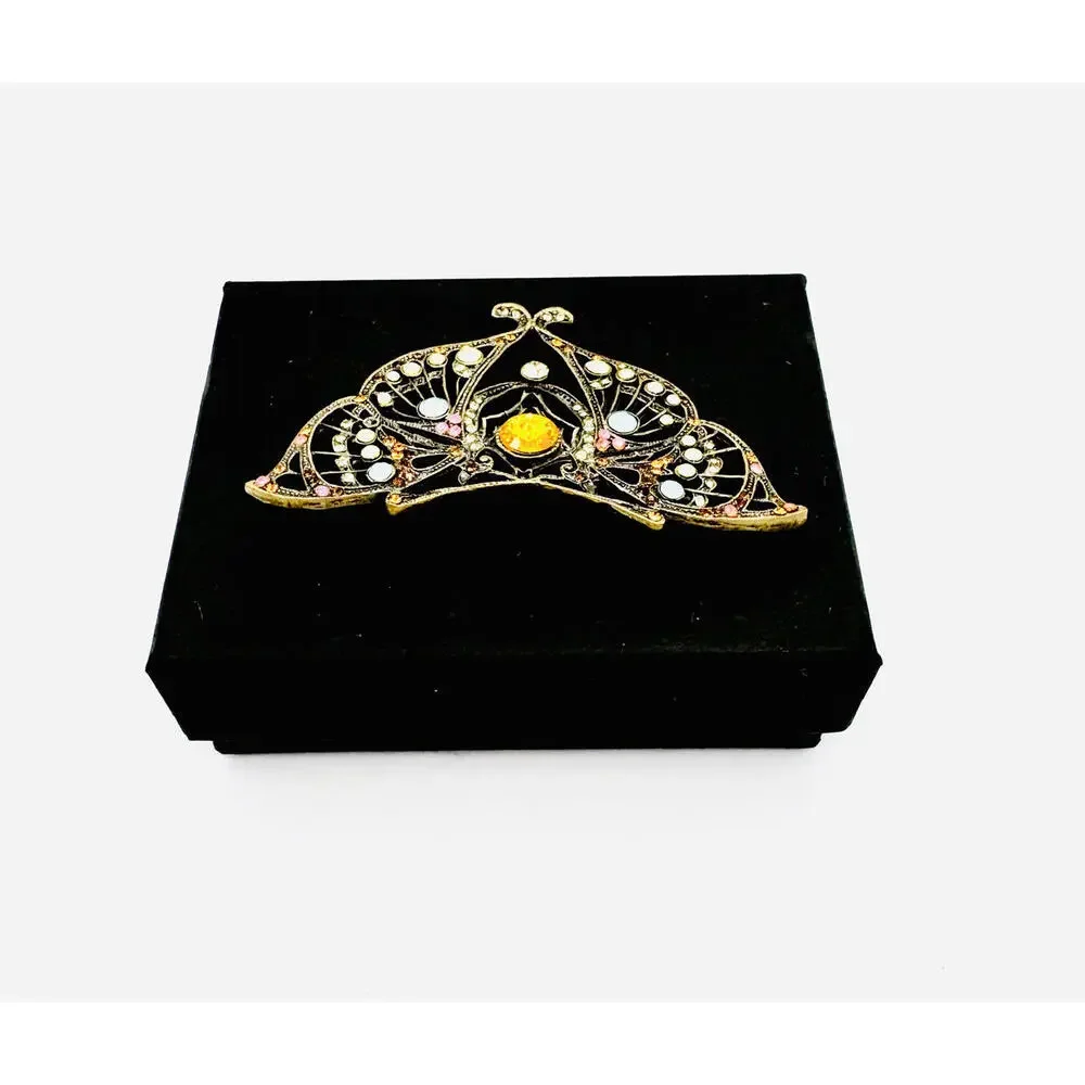 Retro Orchard Design multi color crystal with marcasite butterfly brooch